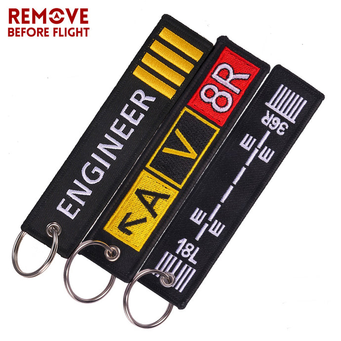 3 PCS/LOT Remove Before Flight Embroidery Letter Motorcycles Key Chain and Jacket Engineer Aviation Gifts Tag Luggage chaveiro de