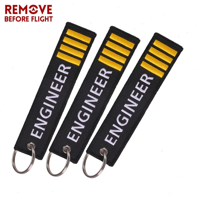 3 PCS/LOT Fashion Engineer Pilot Key Chain Remove Before Flight Customized Embroidery Black Key Label Luggage Safety Tag Keyring