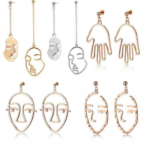 New Arrival Abstract Stylish Hollow Out Face Dangle Earrings Girls Statement Drop Earrings Statement Earrings