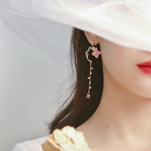 925 earrings sweet girl heart ins wind french gentle long asymmetric pearl earrings super fairy thin earrings
