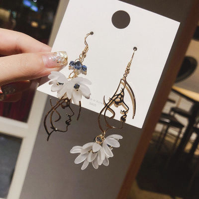 Korean version of the face was thin earrings female Korean long asymmetric crystal earrings personality wild ear hook ear jewelry