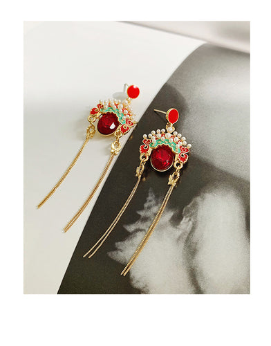 Facebook earrings female opera style Beijing opera Chinese style earrings ethnic style phoenix crown retro tassel earrings 925 silver needle