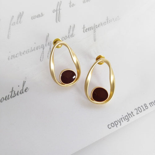 S925 silver needle simple drop-shaped earrings matte temperament matte gold earrings retro cold wind earrings female