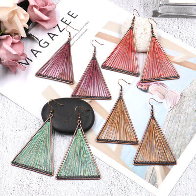 European and American Geometric Triangle Earrings Fabric Wool Tassel Color Hand Woven Earrings
