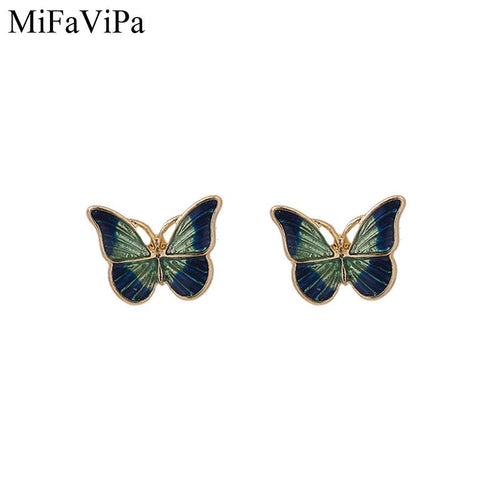 20 PCS/LOT MiFaViPa S925 Silver Needle Super Fairy Green Butterfly Earrings Studs Korean Style Simple Retro Hong Kong Stud Earrings Female Earrings