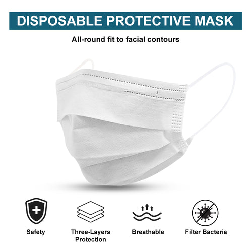 50 PCS/LOT Face Mouth Mask Disposable 3 Layers Health Care PM2.5 White Facial Protective Masks