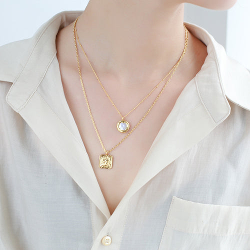 Baroque Natural Freshwater Plain Pearl Necklaces Gold Angel Square Medallion Pendant Chokers Her Cool Minimalist Necklace