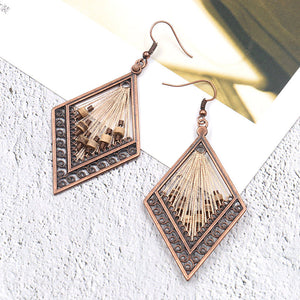 Bohemian ethnic style jewelry colorful retro exaggerated diamond earrings hand-woven rice pearl earrings
