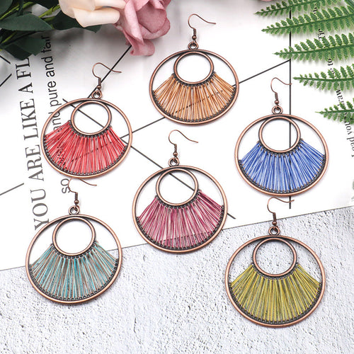 European And American Creative Circle Earrings Bohemian Hand-woven Exaggerated Jewelry Earrings