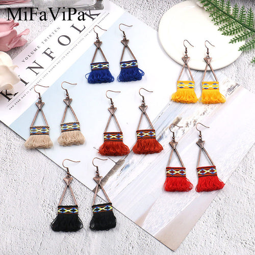European and American geometric love triangle tassel earrings cloth thread ears new design earrings