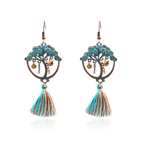 European and American explosive tassel earrings boho style hollow flower leaf tassel earrings