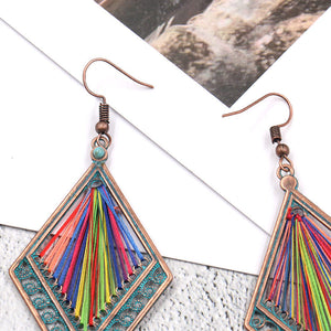 European and American fashion bohemian hollow diamond earrings colorful thread hand-made long earrings