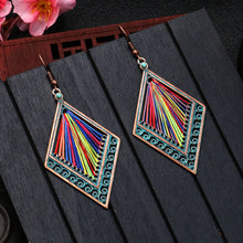 Load image into Gallery viewer, European and American fashion bohemian hollow diamond earrings colorful thread hand-made long earrings