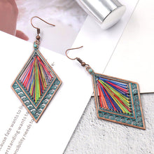 Load image into Gallery viewer, European and American fashion bohemian hollow diamond earrings colorful thread hand-made long earrings