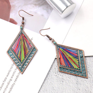 European and American fashion bohemian hollow diamond earrings colorful thread hand-made long earrings
