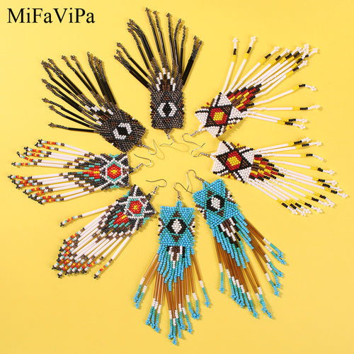 European and American new bohemian color tassel fashion earrings handmade rice beads temperament earrings