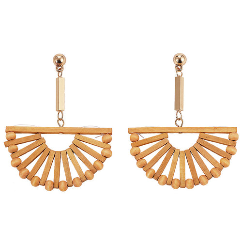 Europe and the United States new exaggerated big fan-shaped earrings wooden hollow boho earrings earrings