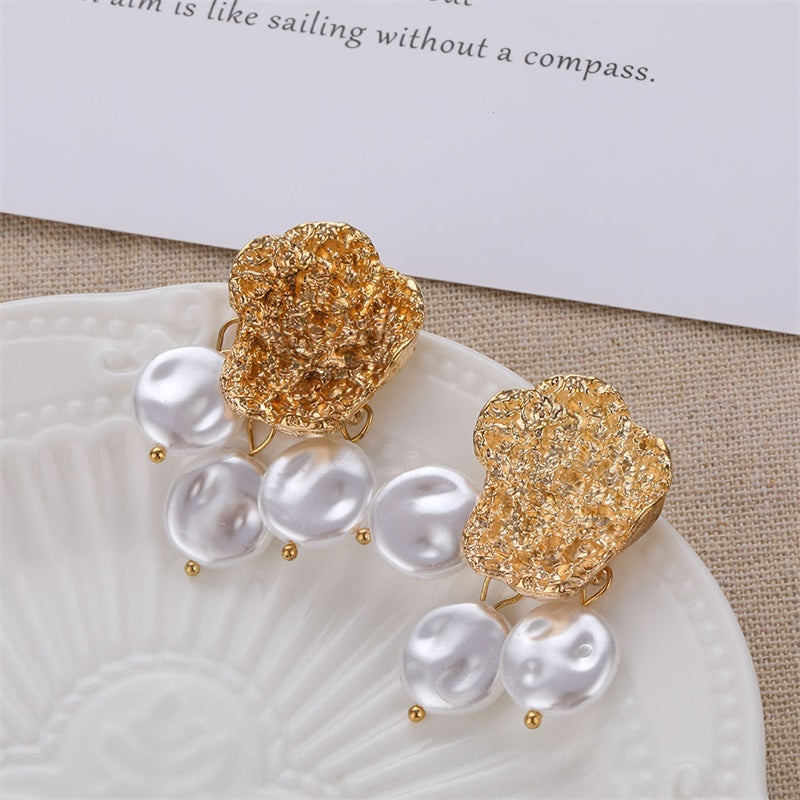 FNIO Big Simulated Pearl Earrings 2019 For Women Lover Geometric Gold Round Heart Drop Dangle Earring Korean Statement Jewelry