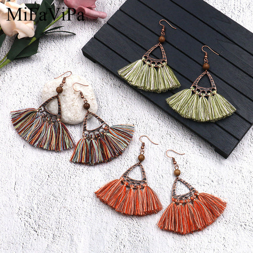 Geometric triangle tassel earrings handmade gold wire winding long earrings