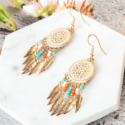 Gold color earrings bohemian statement luxury big round earring crystal acrylic handmade women geometric fringe fashion jewelry