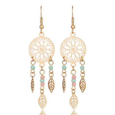 Gold color earrings bohemian statement luxury big round earring crystal acrylic handmade women geometric fringe fashion jewelry