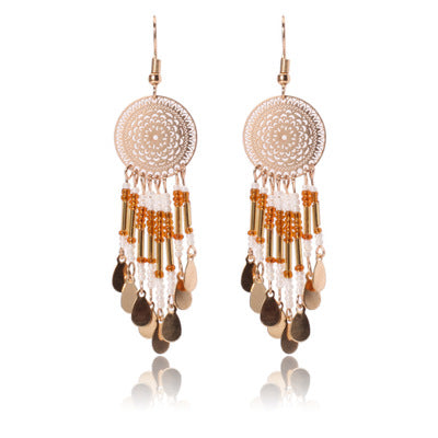 Gold color earrings bohemian statement luxury big round earring crystal acrylic handmade women geometric fringe fashion jewelry