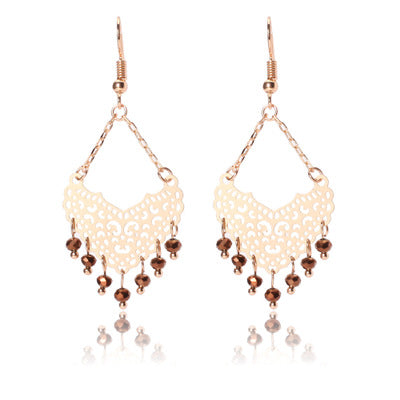 Gold color earrings bohemian statement luxury big round earring crystal acrylic handmade women geometric fringe fashion jewelry