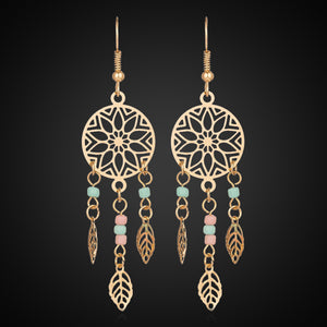 Gold color earrings bohemian statement luxury big round earring crystal acrylic handmade women geometric fringe fashion jewelry