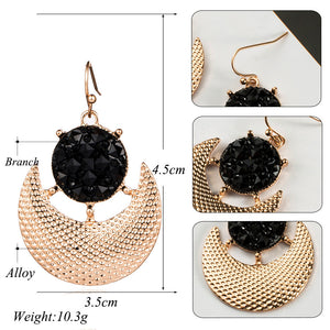 Gold color earrings bohemian statement luxury big round earring crystal acrylic handmade women geometric fringe fashion jewelry