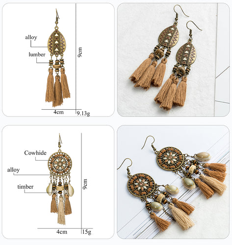 Long tassel earrings Bohemian bead rhinestone shell flower sequins dream catcher earring Ethnic boho dangle drop earings jewelry