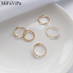 20 PCS/LOT MiFaViPa 5 Pcs Fashion Rings Set for Women Jewelry Gold Round Pearl Simplicity Minimalist Style Personality Geometric Ring Wedding Party