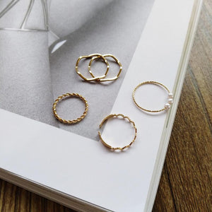 20 PCS/LOT MiFaViPa 5 Pcs Fashion Rings Set for Women Jewelry Gold Round Pearl Simplicity Minimalist Style Personality Geometric Ring Wedding Party