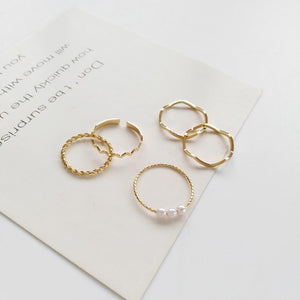 20 PCS/LOT MiFaViPa 5 Pcs Fashion Rings Set for Women Jewelry Gold Round Pearl Simplicity Minimalist Style Personality Geometric Ring Wedding Party