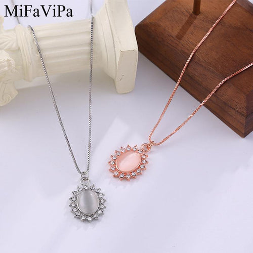 20 PCS/LOT MiFaViPa Jewelry Cat Eye Color Necklace Female New Japanese and Korean Clavicle Chain Simple Rose Gold Color Temperament Wholesale Necklace