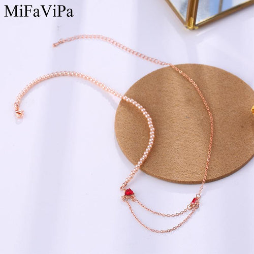 20 PCS/LOT MiFaViPa Jewelry Clavicle Chain Heart Shaped Choker Simulated Pearls Strand Beaded Necklace for Bridal Women Torques Female Wedding Gift