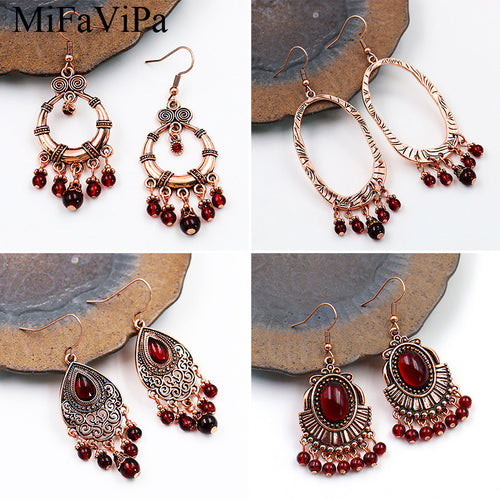 New style ladies natural garnet retro earrings alloy geometric earrings fashion