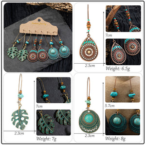 Vintage Ethnic 30 New Big Round Bronze Earrings Set For Women Bohemian Flower Shell Tassel Geometric Water Drop Earring Jewelry