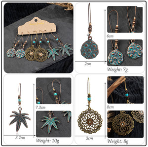 Vintage Ethnic 30 New Big Round Bronze Earrings Set For Women Bohemian Flower Shell Tassel Geometric Water Drop Earring Jewelry