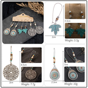Vintage Ethnic 30 New Big Round Bronze Earrings Set For Women Bohemian Flower Shell Tassel Geometric Water Drop Earring Jewelry