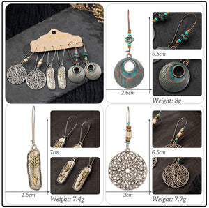 Vintage Ethnic 30 New Big Round Bronze Earrings Set For Women Bohemian Flower Shell Tassel Geometric Water Drop Earring Jewelry