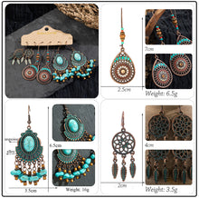Load image into Gallery viewer, Vintage Ethnic 30 New Big Round Bronze Earrings Set For Women Bohemian Flower Shell Tassel Geometric Water Drop Earring Jewelry