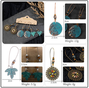 Vintage Ethnic 30 New Big Round Bronze Earrings Set For Women Bohemian Flower Shell Tassel Geometric Water Drop Earring Jewelry