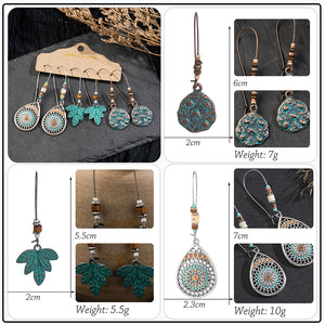 Vintage Ethnic 30 New Big Round Bronze Earrings Set For Women Bohemian Flower Shell Tassel Geometric Water Drop Earring Jewelry