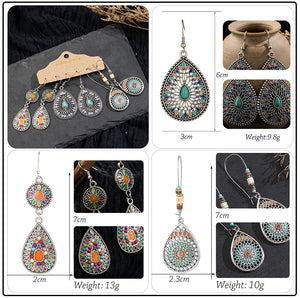 Vintage Ethnic 30 New Big Round Bronze Earrings Set For Women Bohemian Flower Shell Tassel Geometric Water Drop Earring Jewelry