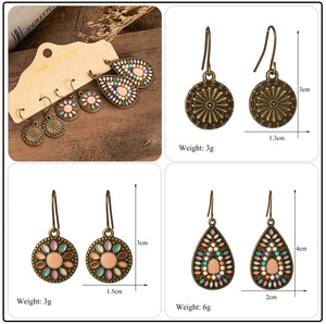 Vintage Ethnic 30 New Big Round Bronze Earrings Set For Women Bohemian Flower Shell Tassel Geometric Water Drop Earring Jewelry