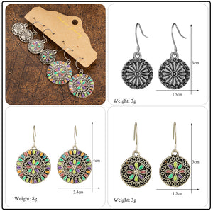 Vintage Ethnic 30 New Big Round Bronze Earrings Set For Women Bohemian Flower Shell Tassel Geometric Water Drop Earring Jewelry