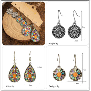 Vintage Ethnic 30 New Big Round Bronze Earrings Set For Women Bohemian Flower Shell Tassel Geometric Water Drop Earring Jewelry