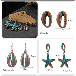 Vintage Ethnic 30 New Big Round Bronze Earrings Set For Women Bohemian Flower Shell Tassel Geometric Water Drop Earring Jewelry