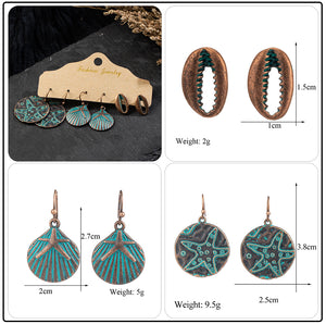 Vintage Ethnic 30 New Big Round Bronze Earrings Set For Women Bohemian Flower Shell Tassel Geometric Water Drop Earring Jewelry