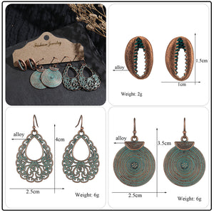 Vintage Ethnic 30 New Big Round Bronze Earrings Set For Women Bohemian Flower Shell Tassel Geometric Water Drop Earring Jewelry